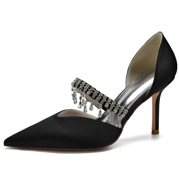 Women's Pointed Toe Stiletto Heel Wedding Party Shoes with Rhinestone Fringe
