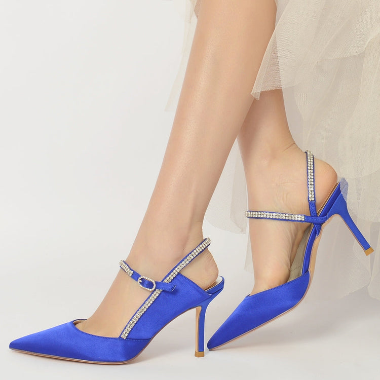 Women's Closed Toe Stiletto Heel Wedding Party Shoes with Rhinestone & Cutout