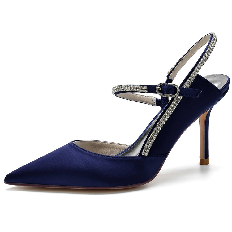 Women's Closed Toe Stiletto Heel Wedding Party Shoes with Rhinestone & Cutout