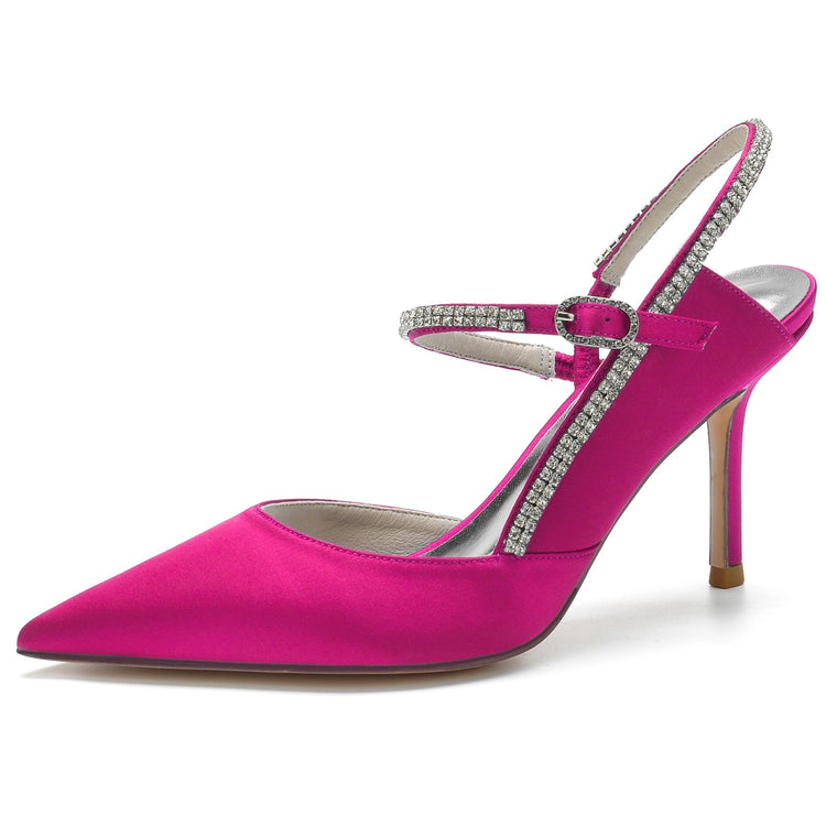 Women's Closed Toe Stiletto Heel Wedding Party Shoes with Rhinestone & Cutout