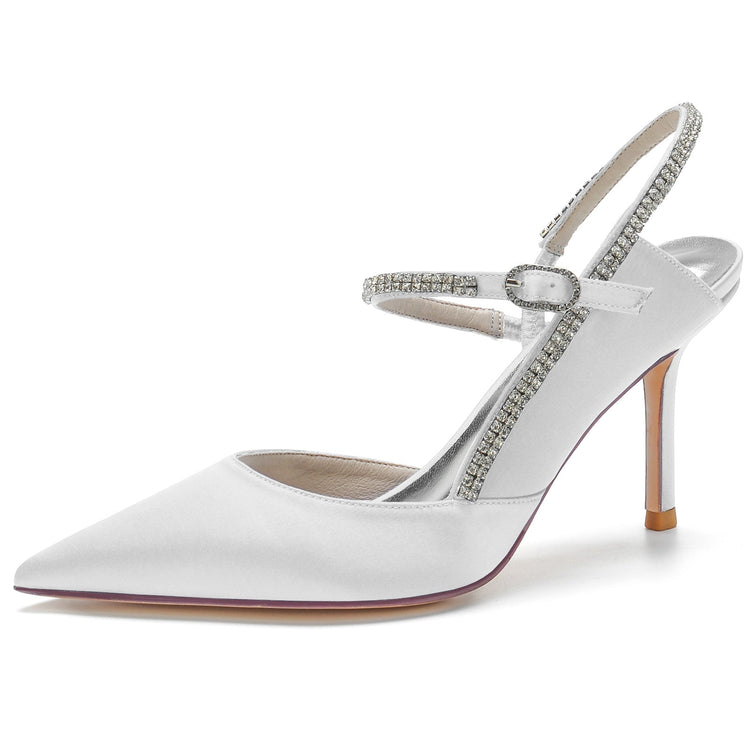 Women's Closed Toe Stiletto Heel Wedding Party Shoes with Rhinestone & Cutout