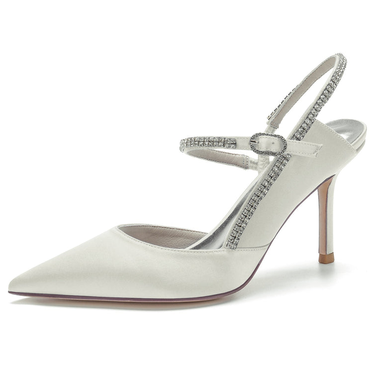 Women's Closed Toe Stiletto Heel Wedding Party Shoes with Rhinestone & Cutout