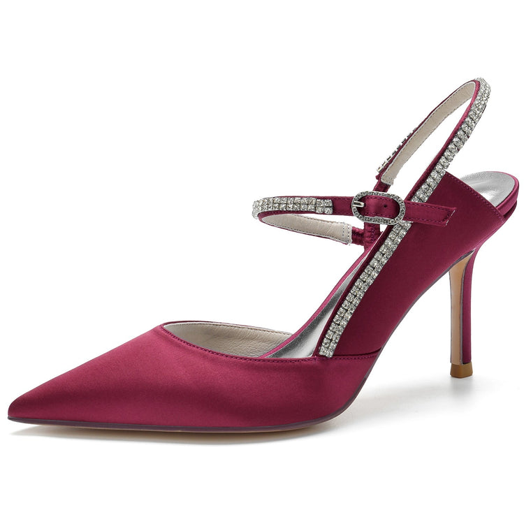 Women's Closed Toe Stiletto Heel Wedding Party Shoes with Rhinestone & Cutout