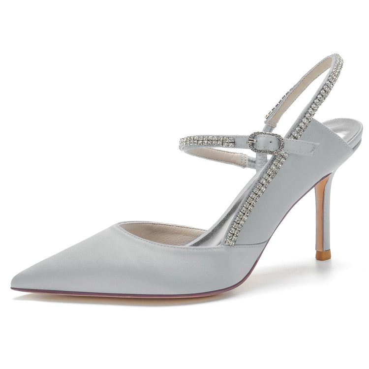 Women's Closed Toe Stiletto Heel Wedding Party Shoes with Rhinestone & Cutout