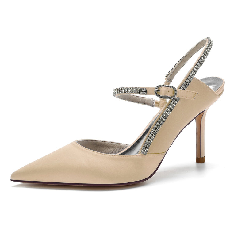 Women's Closed Toe Stiletto Heel Wedding Party Shoes with Rhinestone & Cutout