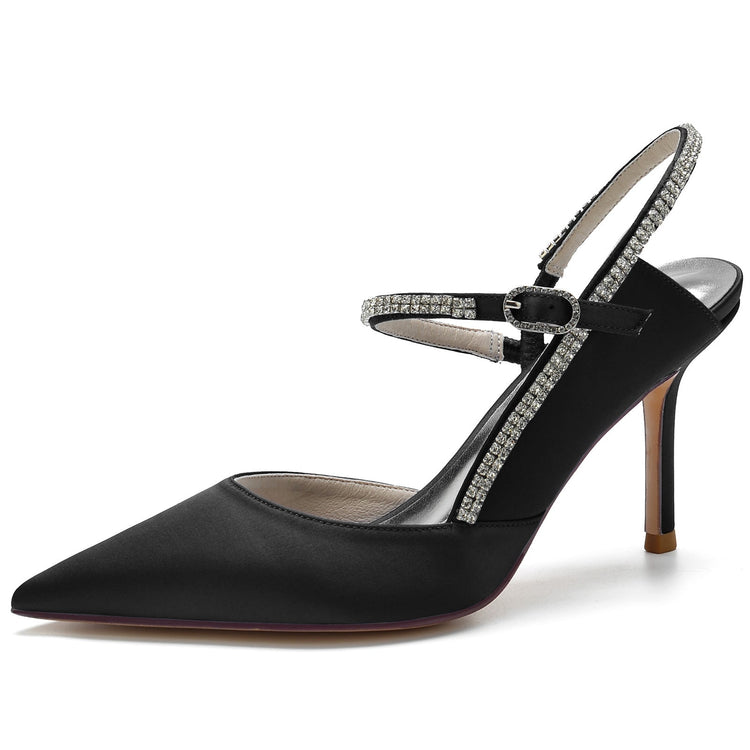 Women's Closed Toe Stiletto Heel Wedding Party Shoes with Rhinestone & Cutout