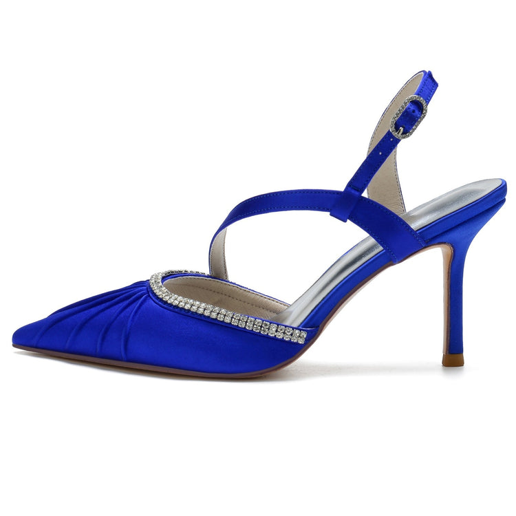 Women's Closed Toe Pleated Buckle Wedding Party Sandals with Rhinestone