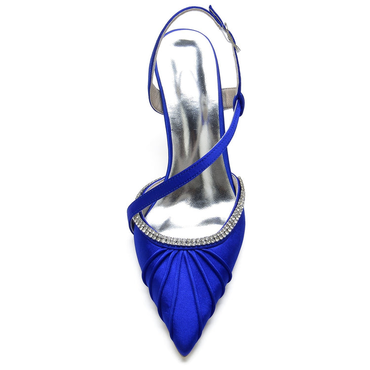 Women's Closed Toe Pleated Buckle Wedding Party Sandals with Rhinestone