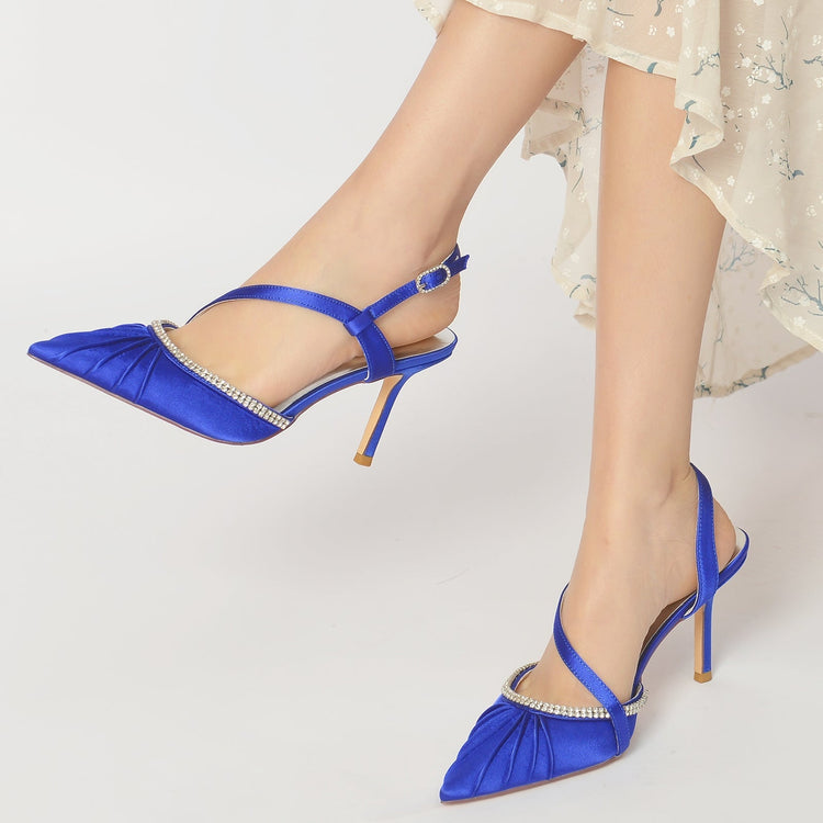 Women's Closed Toe Pleated Buckle Wedding Party Sandals with Rhinestone