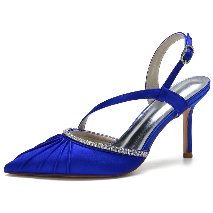 Women's Closed Toe Pleated Buckle Wedding Party Sandals with Rhinestone