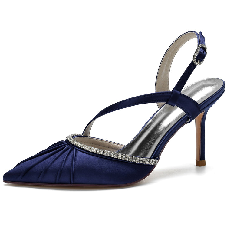 Women's Closed Toe Pleated Buckle Wedding Party Sandals with Rhinestone