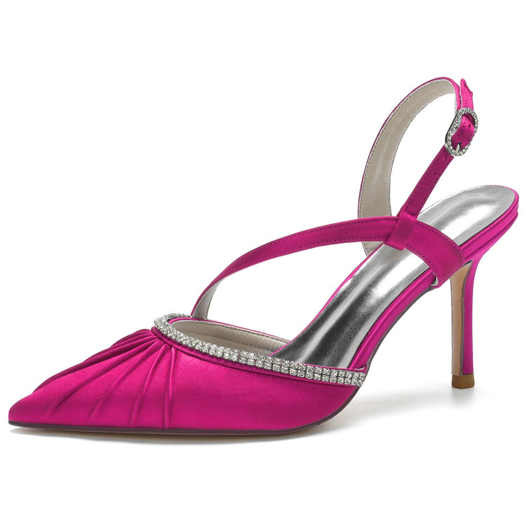 Women's Closed Toe Pleated Buckle Wedding Party Sandals with Rhinestone