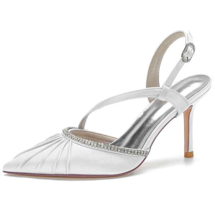 Women's Closed Toe Pleated Buckle Wedding Party Sandals with Rhinestone