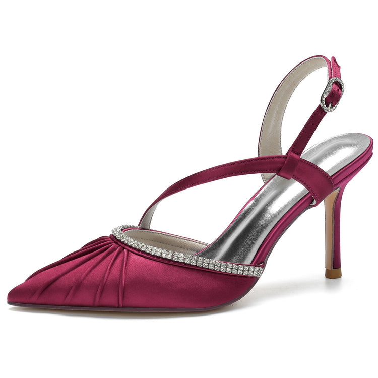 Women's Closed Toe Pleated Buckle Wedding Party Sandals with Rhinestone