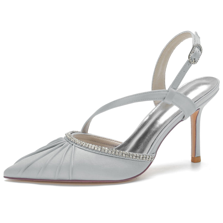 Women's Closed Toe Pleated Buckle Wedding Party Sandals with Rhinestone