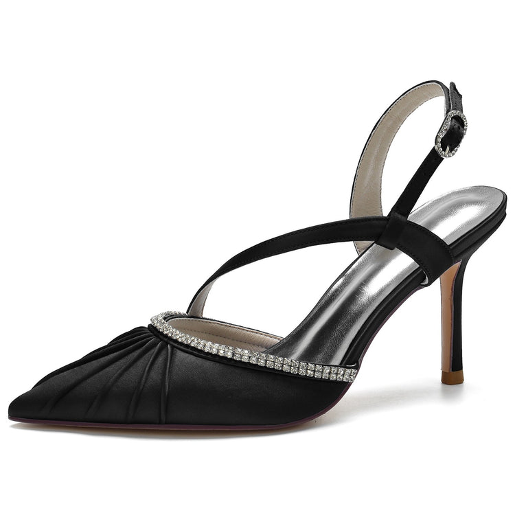 Women's Closed Toe Pleated Buckle Wedding Party Sandals with Rhinestone