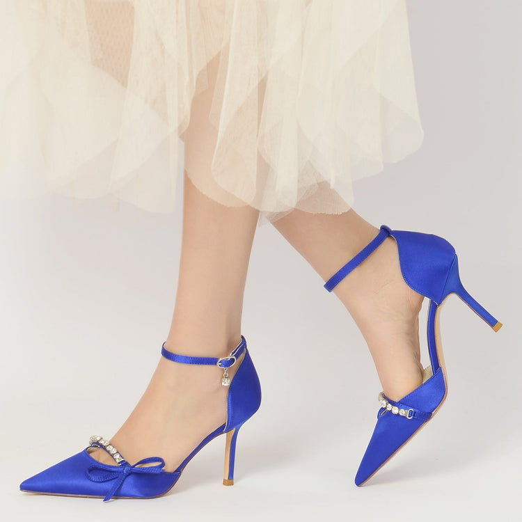 Women's Pointed Toe High Heel Buckle Wedding Party Shoes with Bow