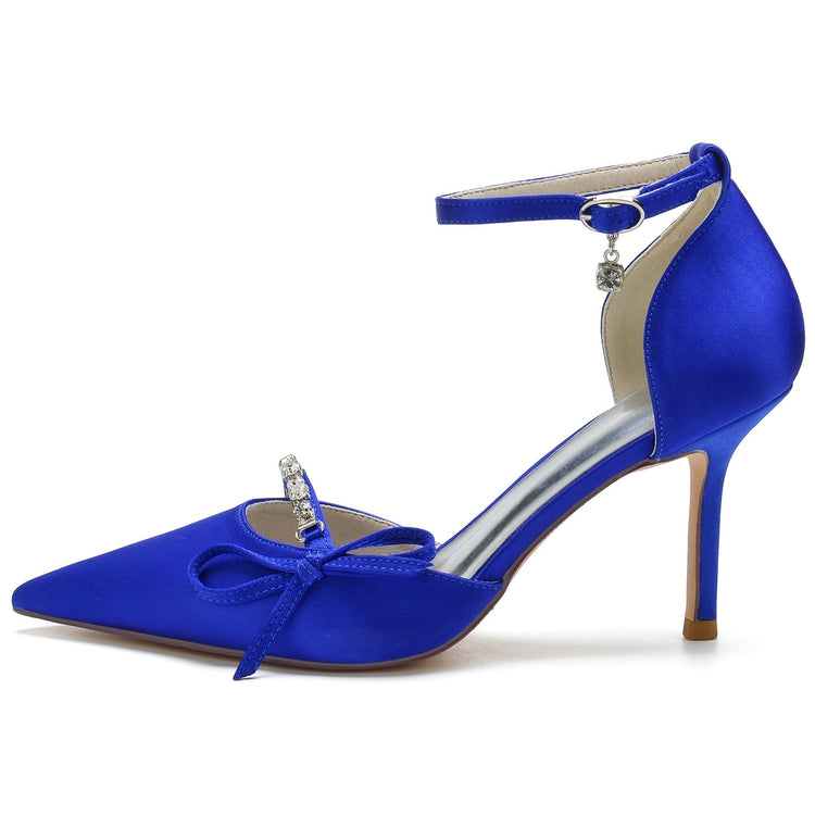 Women's Pointed Toe High Heel Buckle Wedding Party Shoes with Bow