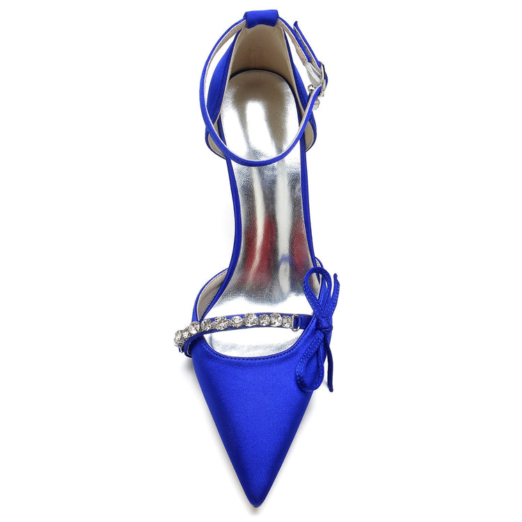Women's Pointed Toe High Heel Buckle Wedding Party Shoes with Bow