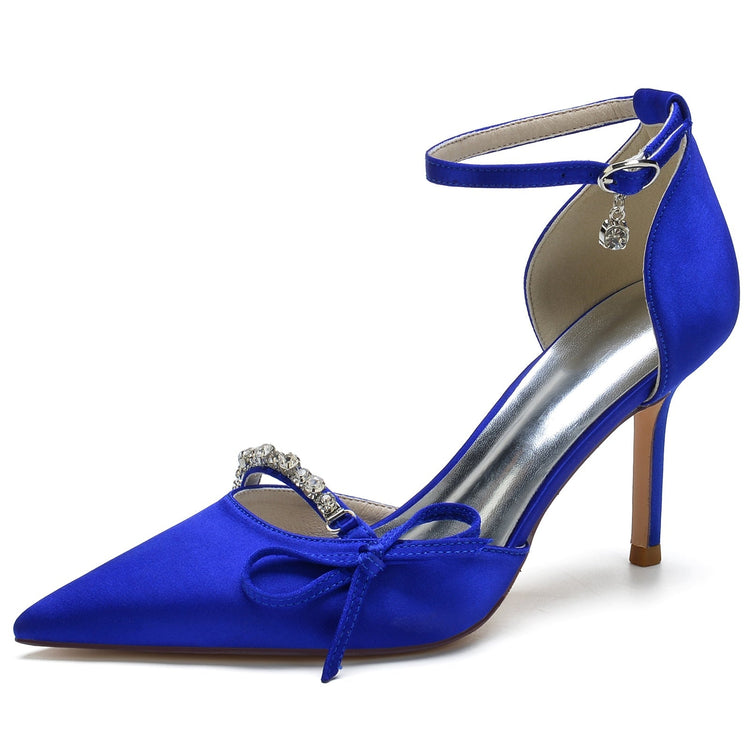 Women's Pointed Toe High Heel Buckle Wedding Party Shoes with Bow