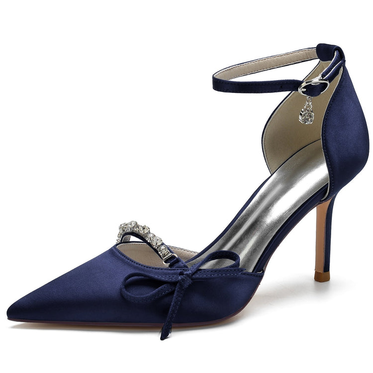 Women's Pointed Toe High Heel Buckle Wedding Party Shoes with Bow