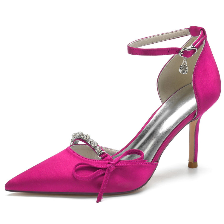 Women's Pointed Toe High Heel Buckle Wedding Party Shoes with Bow