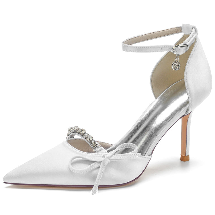 Women's Pointed Toe High Heel Buckle Wedding Party Shoes with Bow
