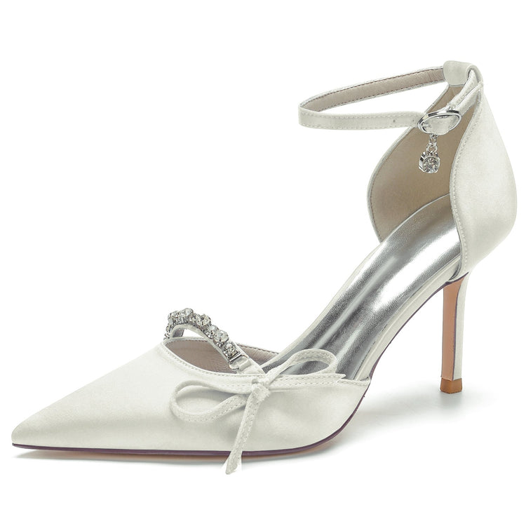 Women's Pointed Toe High Heel Buckle Wedding Party Shoes with Bow