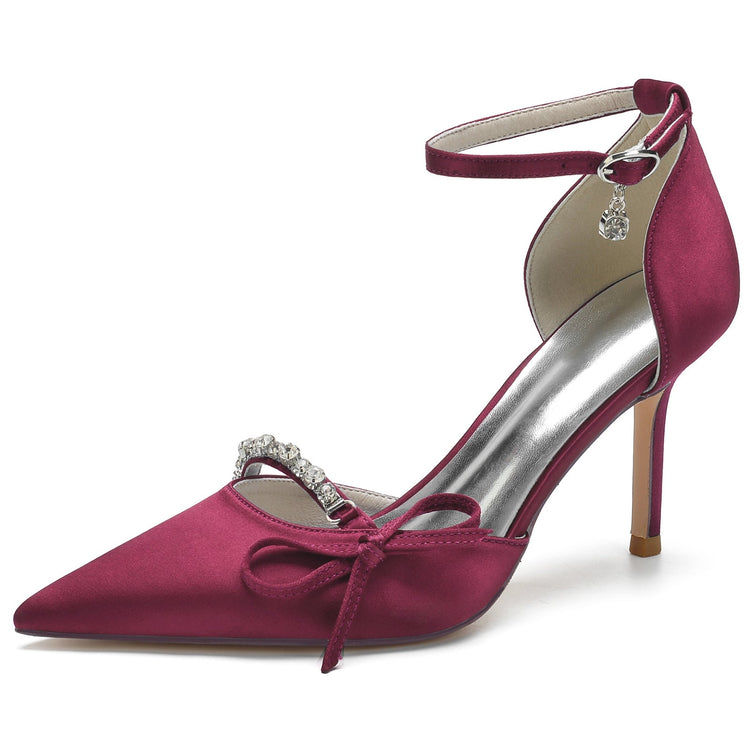 Women's Pointed Toe High Heel Buckle Wedding Party Shoes with Bow