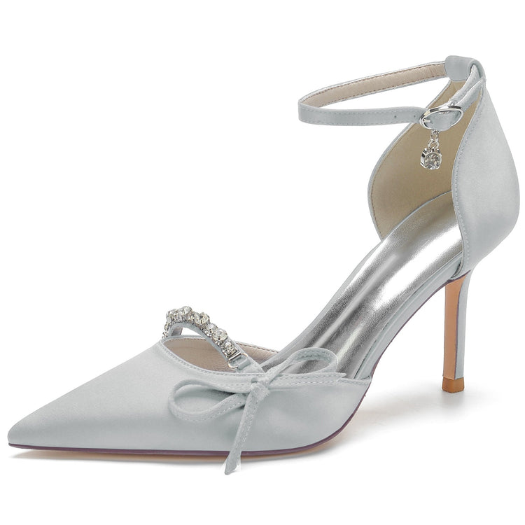 Women's Pointed Toe High Heel Buckle Wedding Party Shoes with Bow