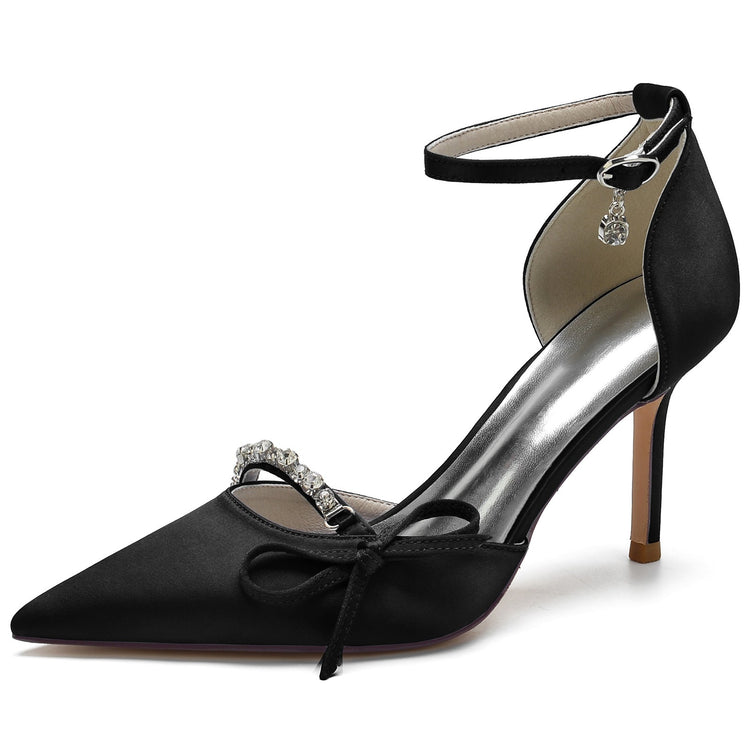 Women's Pointed Toe High Heel Buckle Wedding Party Shoes with Bow