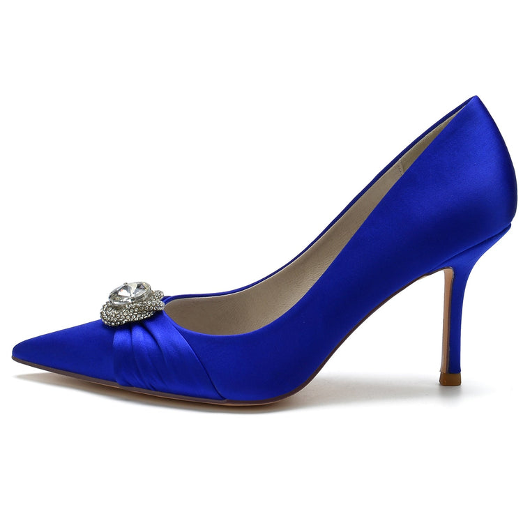 Women's Pleated Pointed Toe Elegant Wedding Party Shoes with Rhinestone