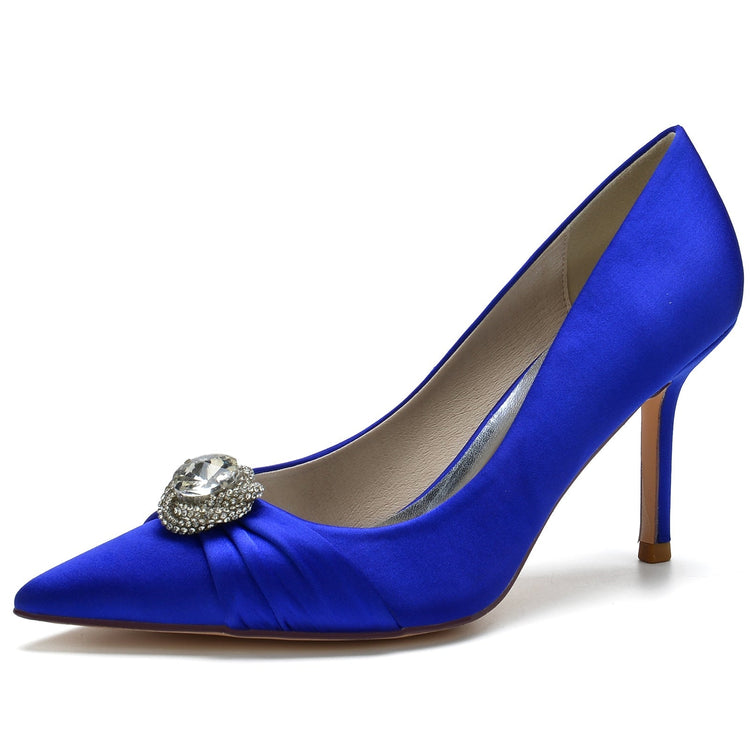 Women's Pleated Pointed Toe Elegant Wedding Party Shoes with Rhinestone