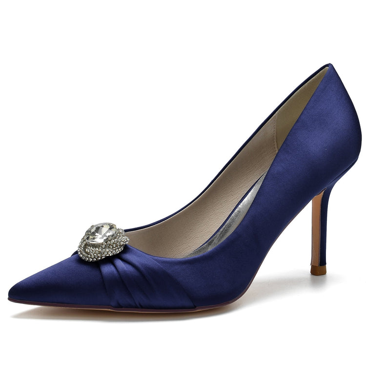 Women's Pleated Pointed Toe Elegant Wedding Party Shoes with Rhinestone