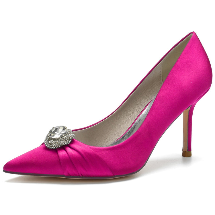 Women's Pleated Pointed Toe Elegant Wedding Party Shoes with Rhinestone