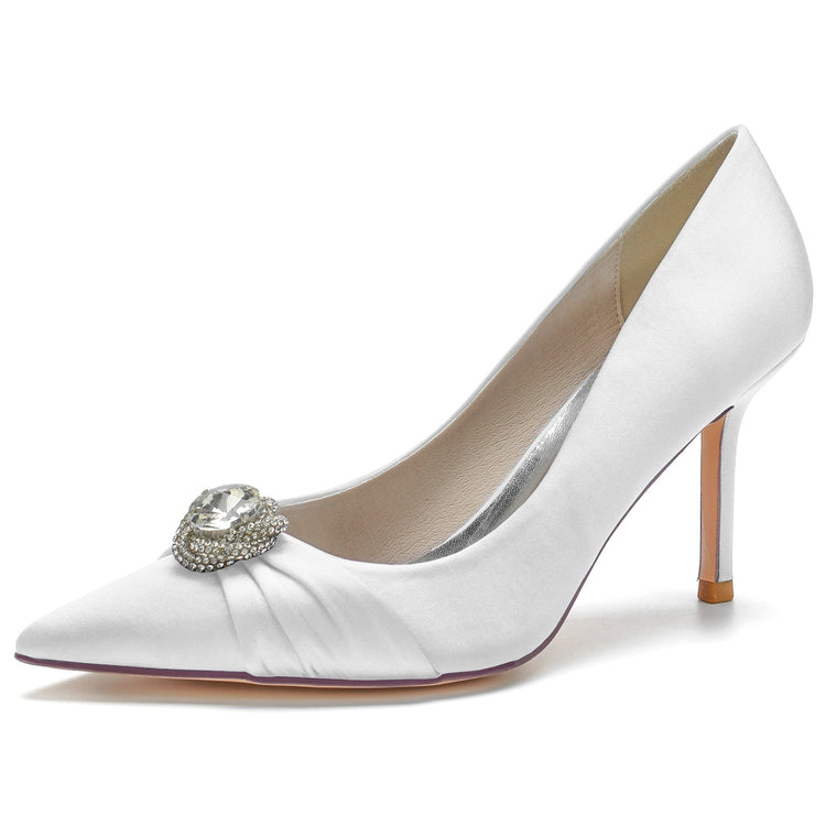 Women's Pleated Pointed Toe Elegant Wedding Party Shoes with Rhinestone