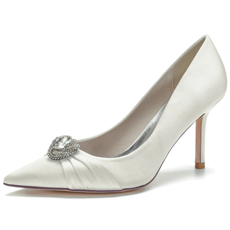 Women's Pleated Pointed Toe Elegant Wedding Party Shoes with Rhinestone