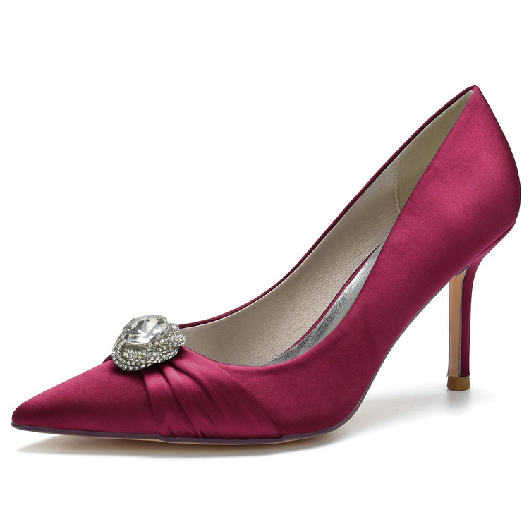 Women's Pleated Pointed Toe Elegant Wedding Party Shoes with Rhinestone