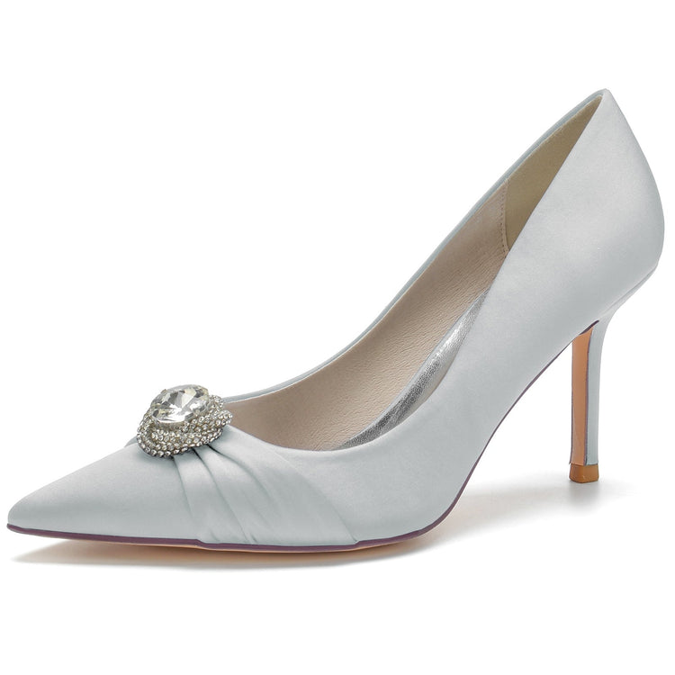 Women's Pleated Pointed Toe Elegant Wedding Party Shoes with Rhinestone