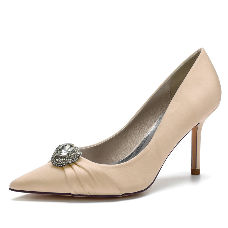 Women's Pleated Pointed Toe Elegant Wedding Party Shoes with Rhinestone
