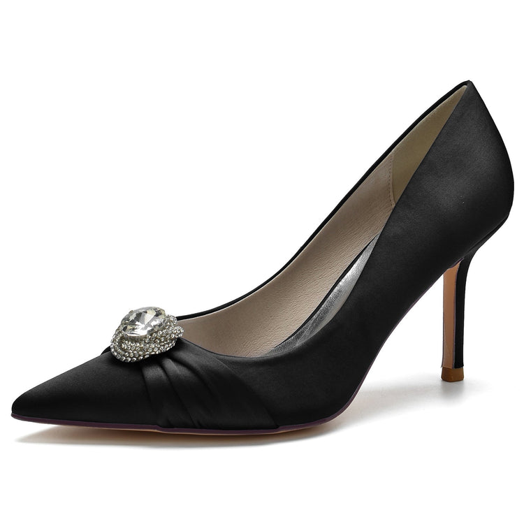 Women's Pleated Pointed Toe Elegant Wedding Party Shoes with Rhinestone