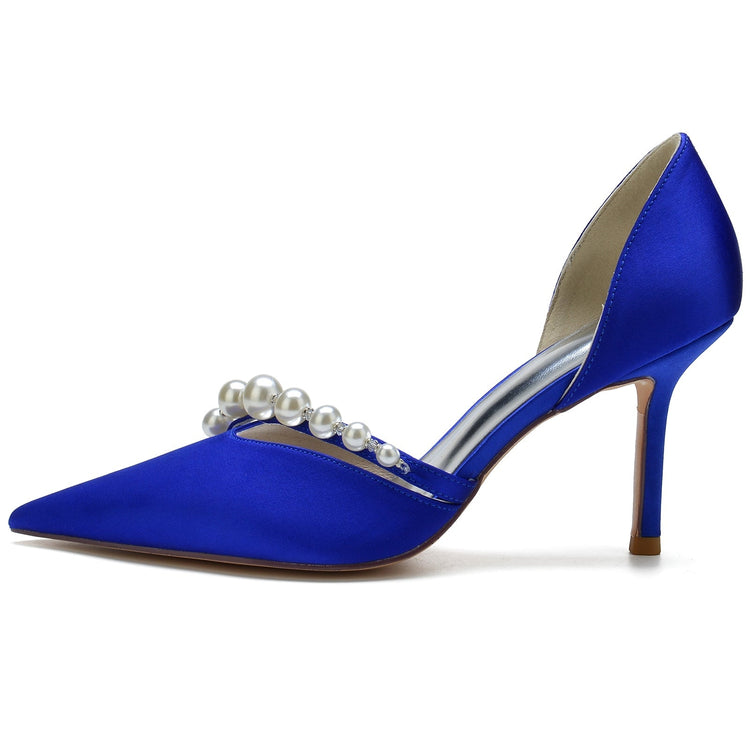 Women's Pointed Toe Rhinestone Elegant Wedding Party Shoes with Pearls