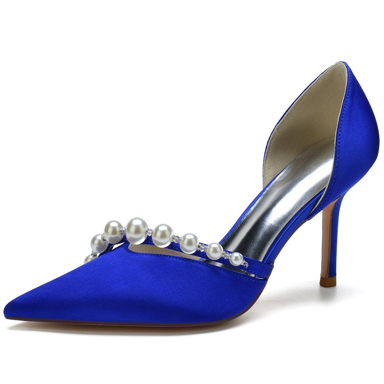Women's Pointed Toe Rhinestone Elegant Wedding Party Shoes with Pearls