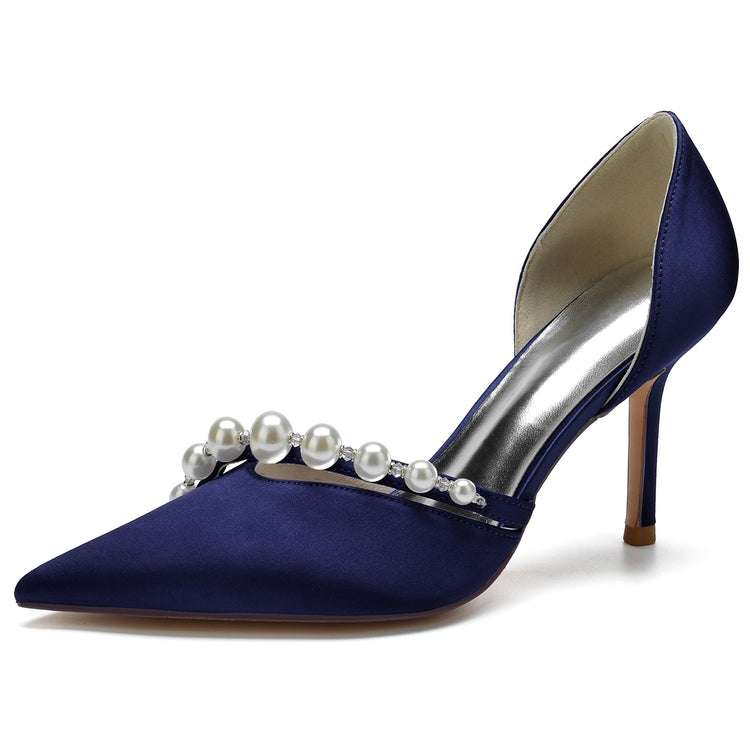 Women's Pointed Toe Rhinestone Elegant Wedding Party Shoes with Pearls