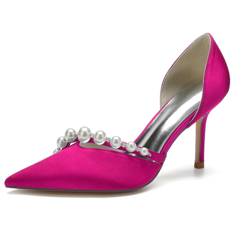 Women's Pointed Toe Rhinestone Elegant Wedding Party Shoes with Pearls