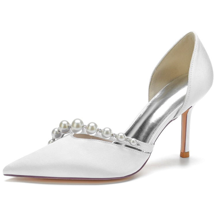 Women's Pointed Toe Rhinestone Elegant Wedding Party Shoes with Pearls