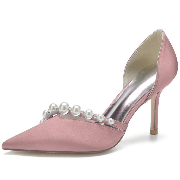 Women's Pointed Toe Rhinestone Elegant Wedding Party Shoes with Pearls