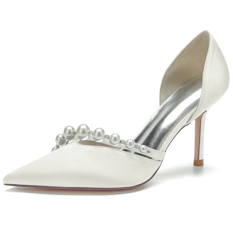 Women's Pointed Toe Rhinestone Elegant Wedding Party Shoes with Pearls
