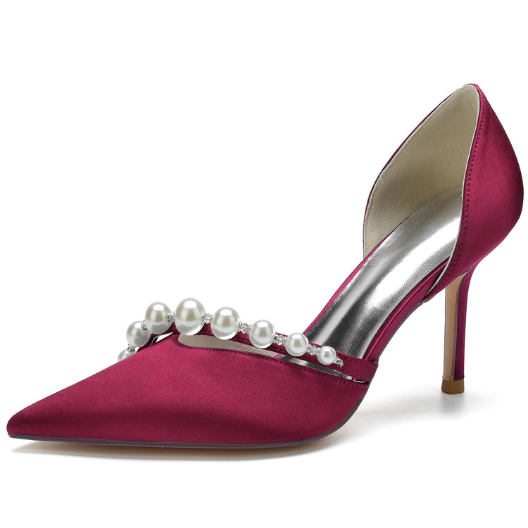 Women's Pointed Toe Rhinestone Elegant Wedding Party Shoes with Pearls