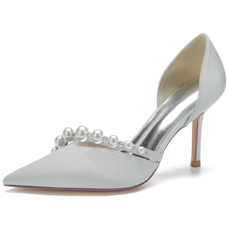 Women's Pointed Toe Rhinestone Elegant Wedding Party Shoes with Pearls